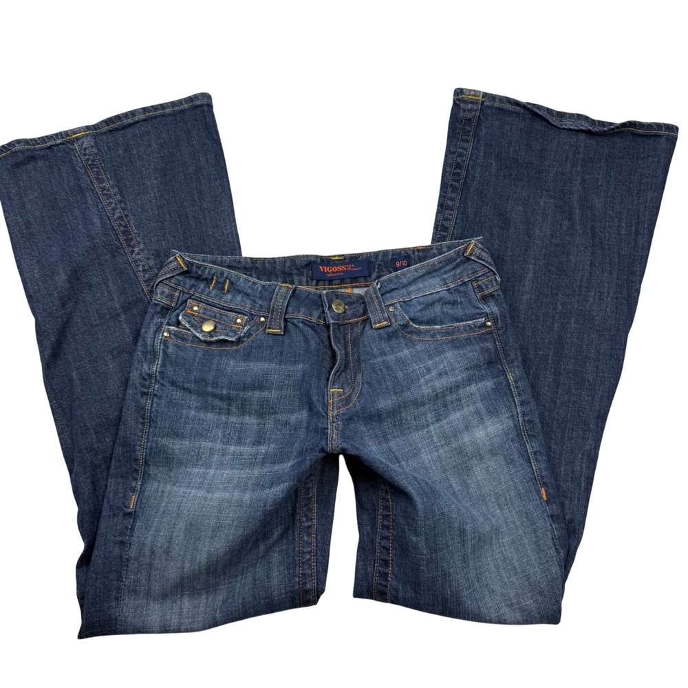 VTG Y2K Vigoss Premium Dark Wash Low Rise Flare Jeans Size 9/10 Bell Bottoms
